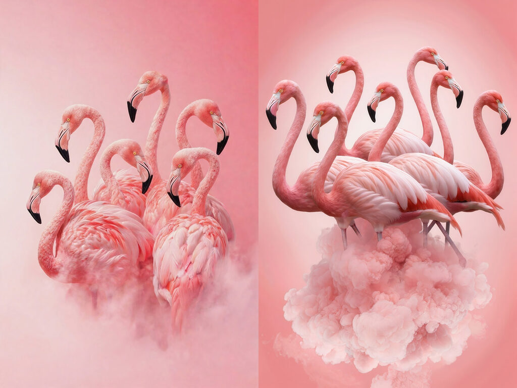 Flamingi w chmurach — cały wzór