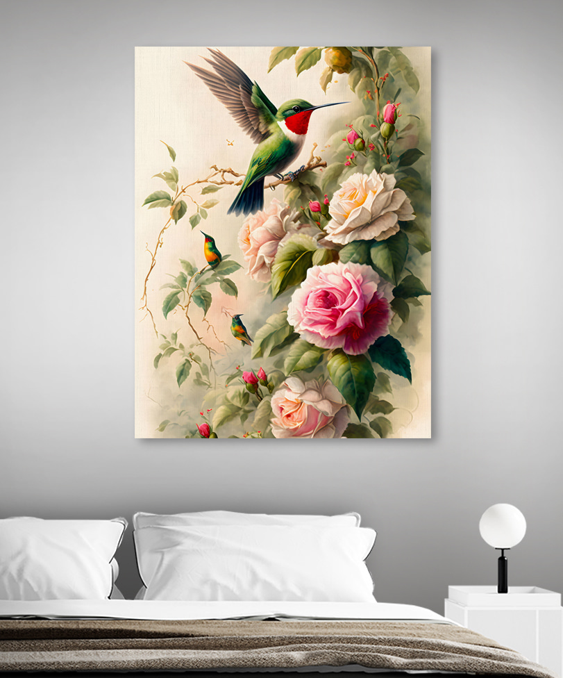 Kolibry przy różach — wnętrze 1