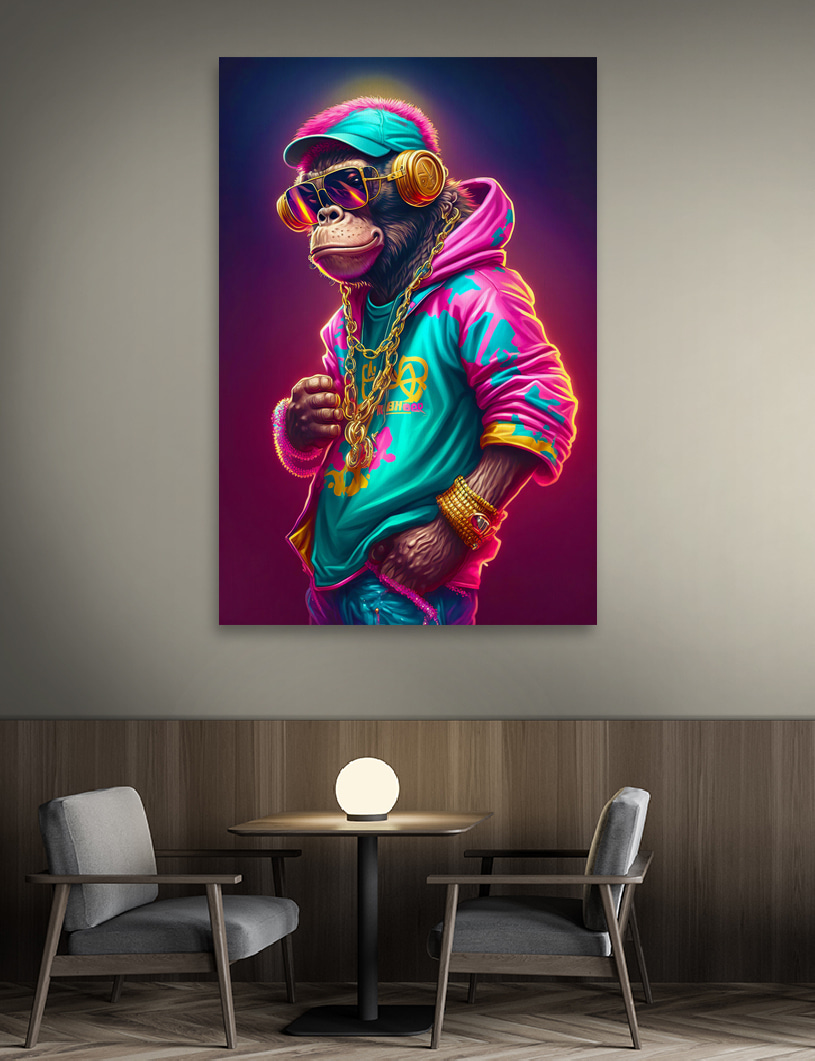 Małpa w neonowej kurtce — wnętrze 1