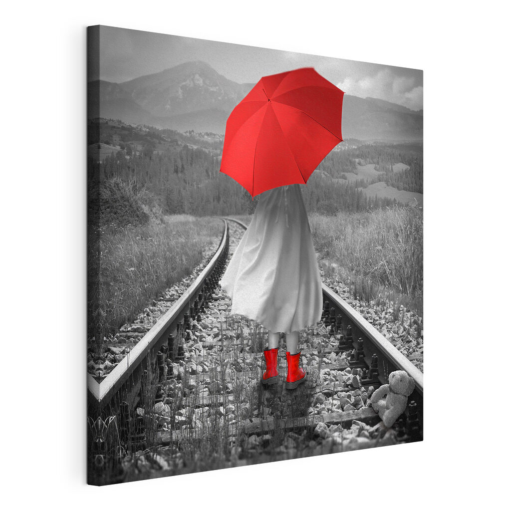 Czerwony parasol na torach — widok produktu
