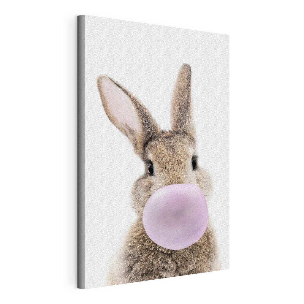 Królik z bańką gumy — naciągnięte płótno i zawinięta krawędź