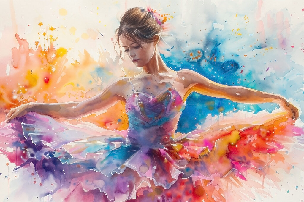 Balerina w płynnych kolorach — cały wzór