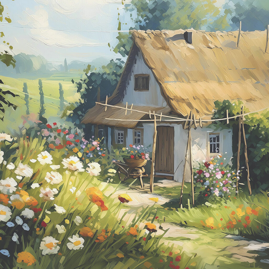 Domek wśród margerytek — cały wzór
