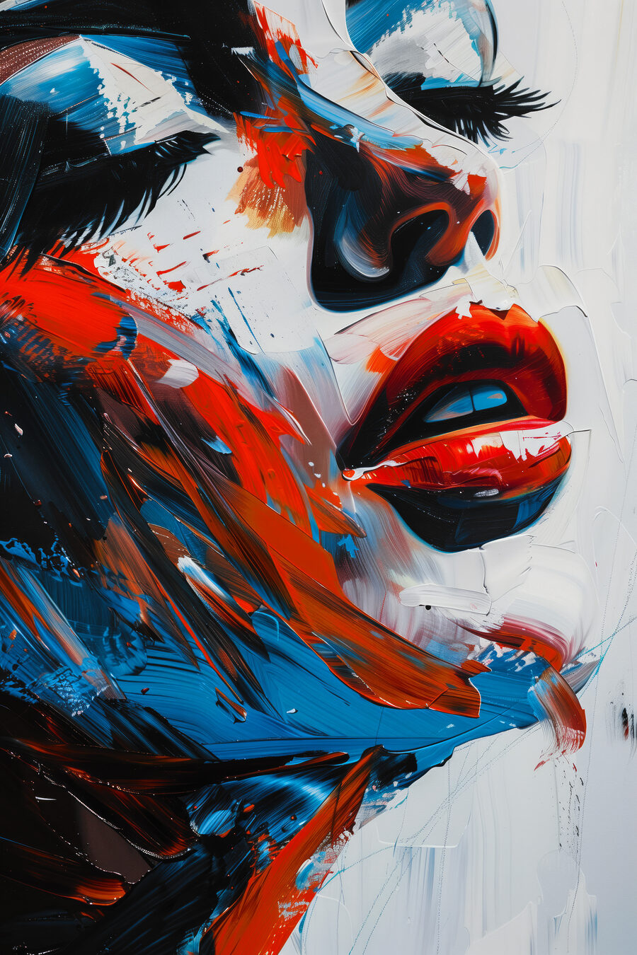 Zamknięte oczy, jaskrawe pociągnięcia — cały wzór