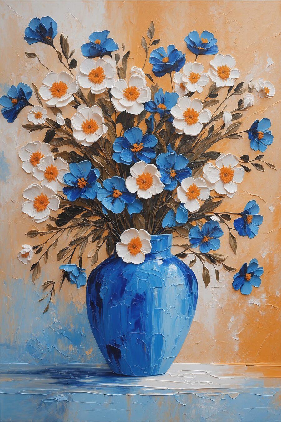 Kwiaty w niebieskim szkle — cały wzór