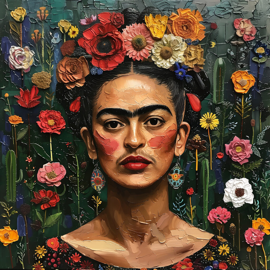 Frida w kwiatowym ogrodzie — cały wzór