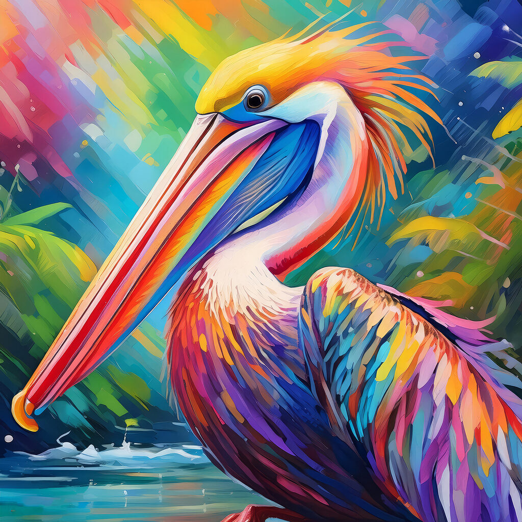 Pelikan w tryskających barwach — cały wzór
