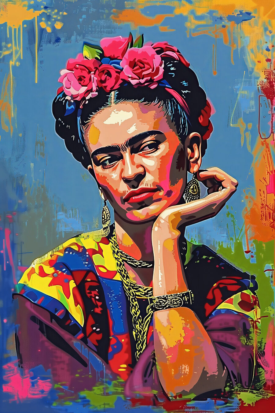 Frida z kwiatami — cały wzór
