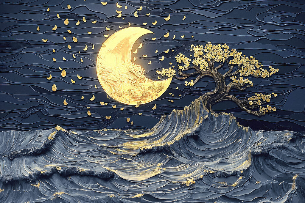 Drzewo wśród nocnych fal — cały wzór