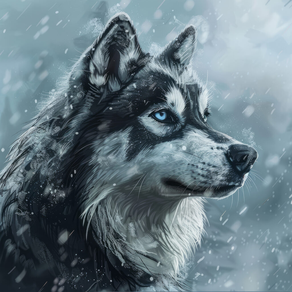 Husky w śniegu — cały wzór