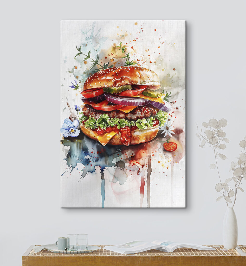 Burger w akwarelowych plamach — wnętrze 3
