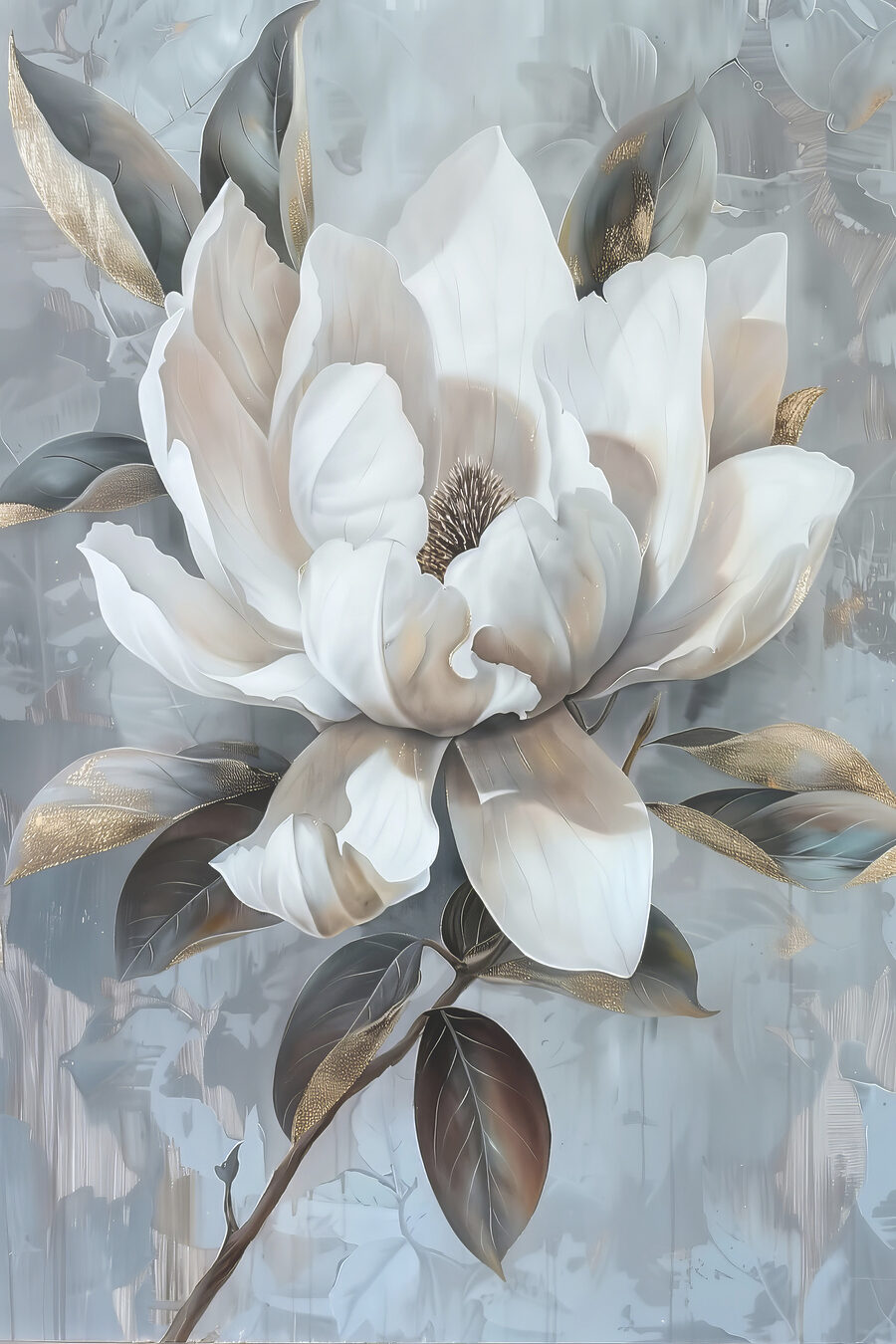 Magnolia na błękitnej szarości — cały wzór