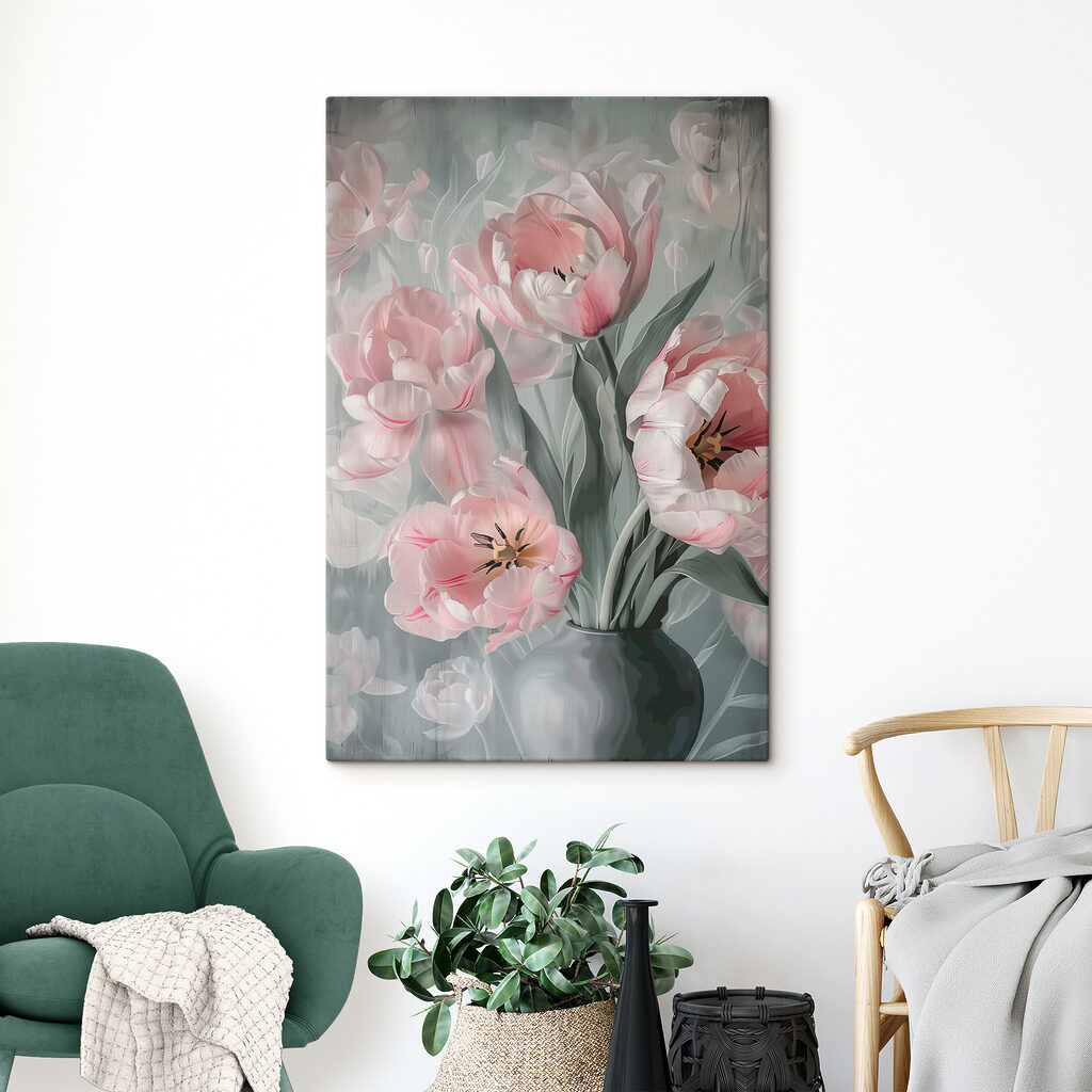Różowe tulipany w wazonie — wnętrze 2