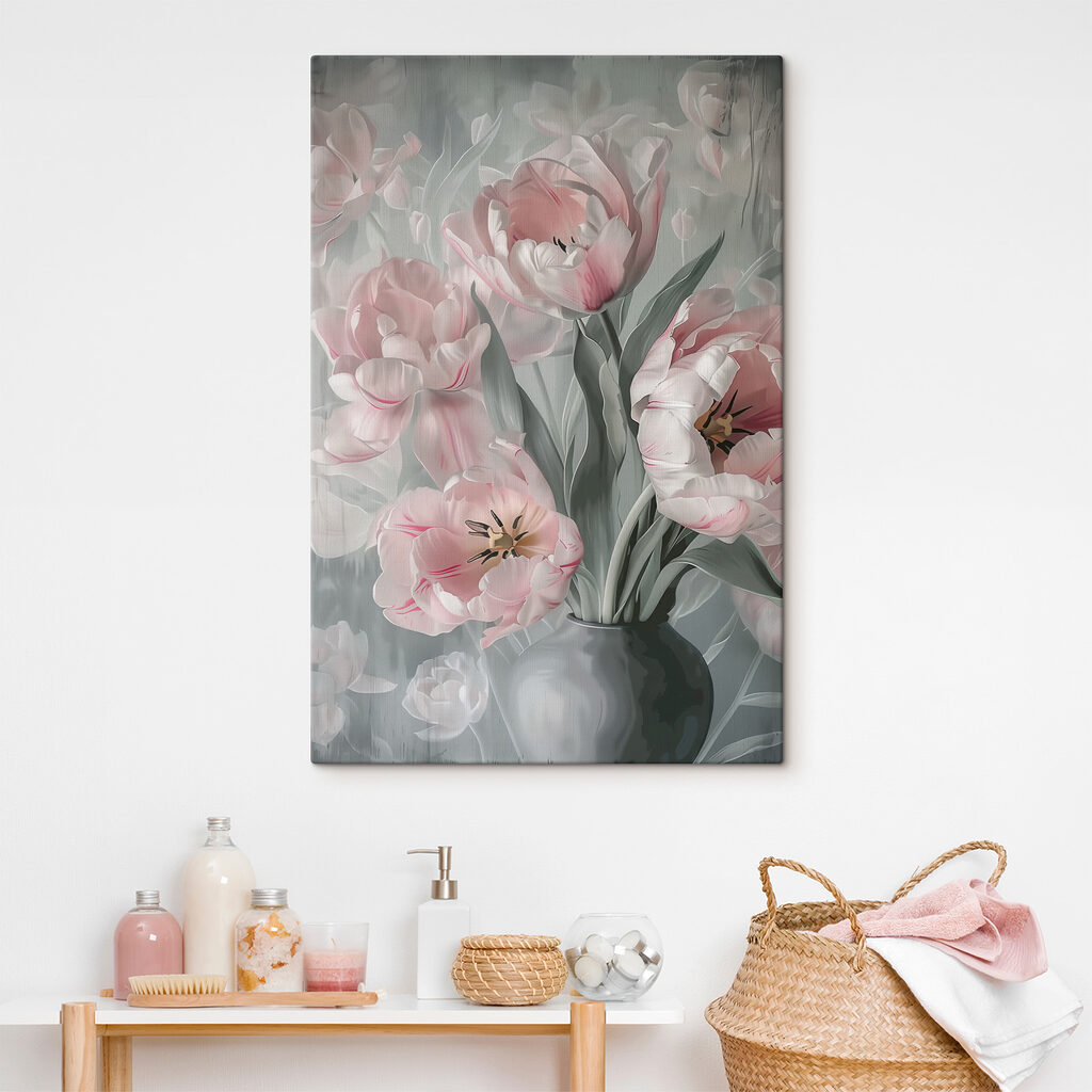 Różowe tulipany w wazonie — wnętrze 1