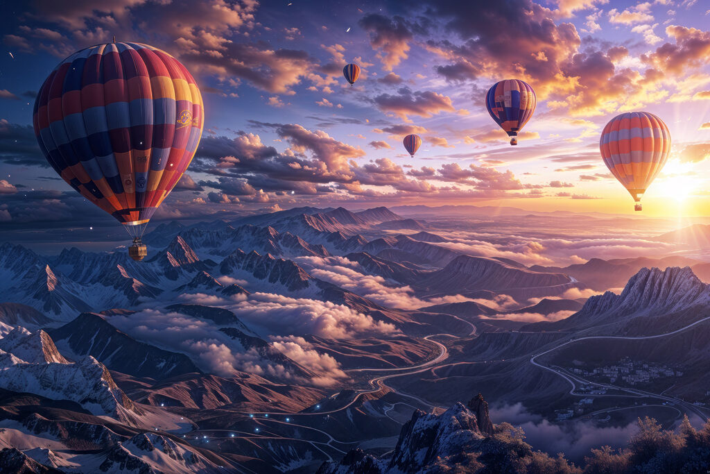 Balony nad fioletowymi górami — cały wzór