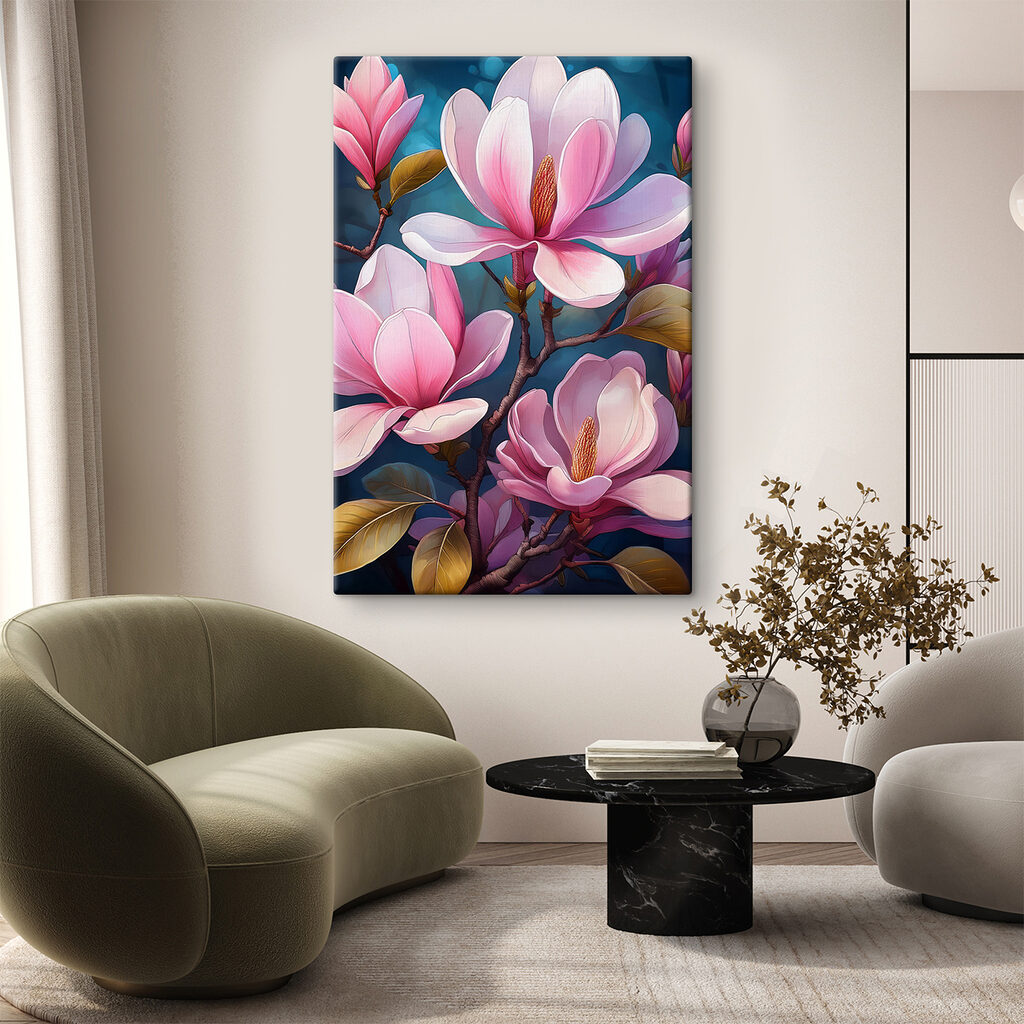 Różowa magnolia na granacie — wnętrze 1