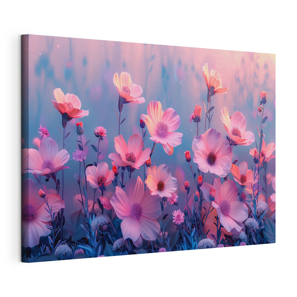 Różowe polne kwiaty — naciągnięte płótno i zawinięta krawędź