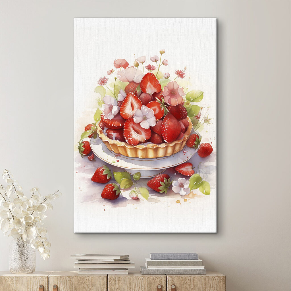 Tarta truskawkowa wśród kwiatów — wnętrze 1