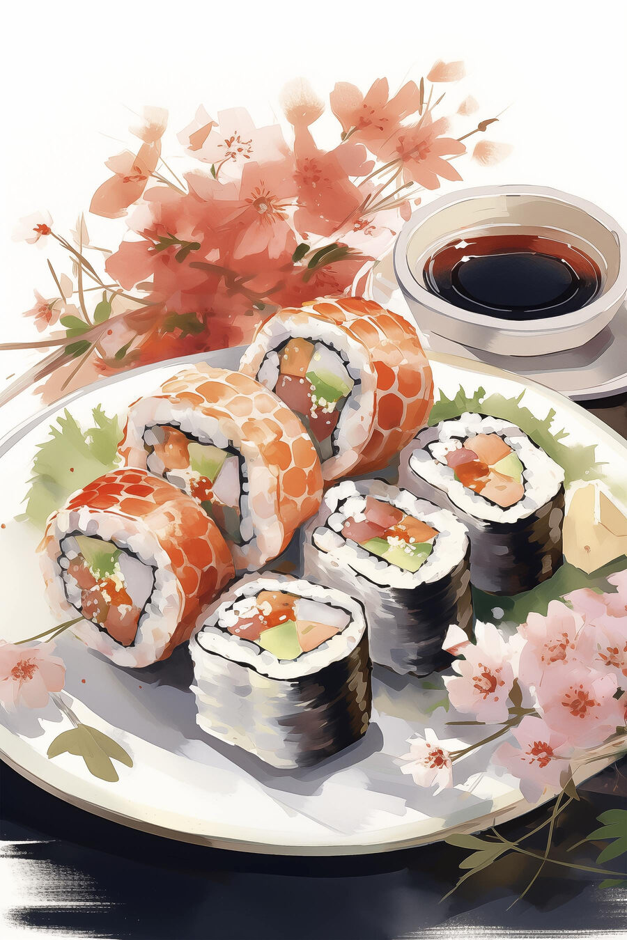 Sushi obok jesiennej gałązki — cały wzór