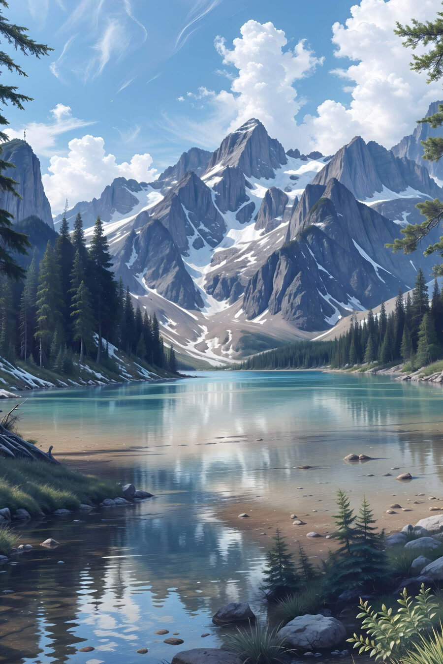 Szczyt nad lustrzaną wodą — cały wzór