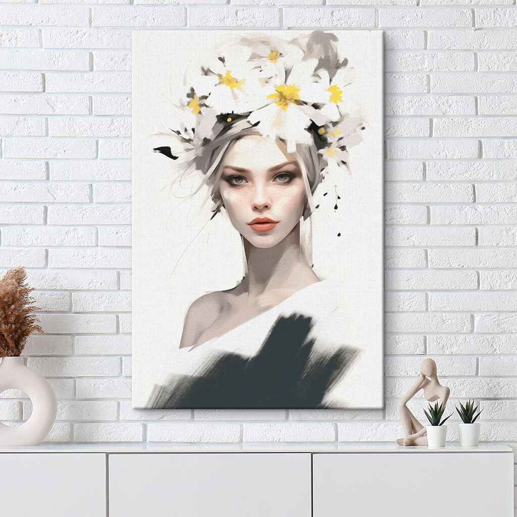 Blond portret pod kwieciem — wnętrze 1