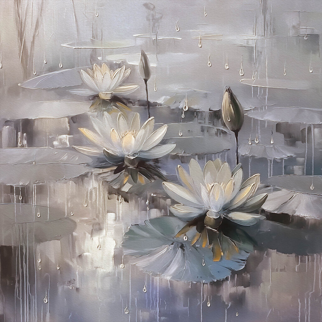 Białe lilie wodne — cały wzór