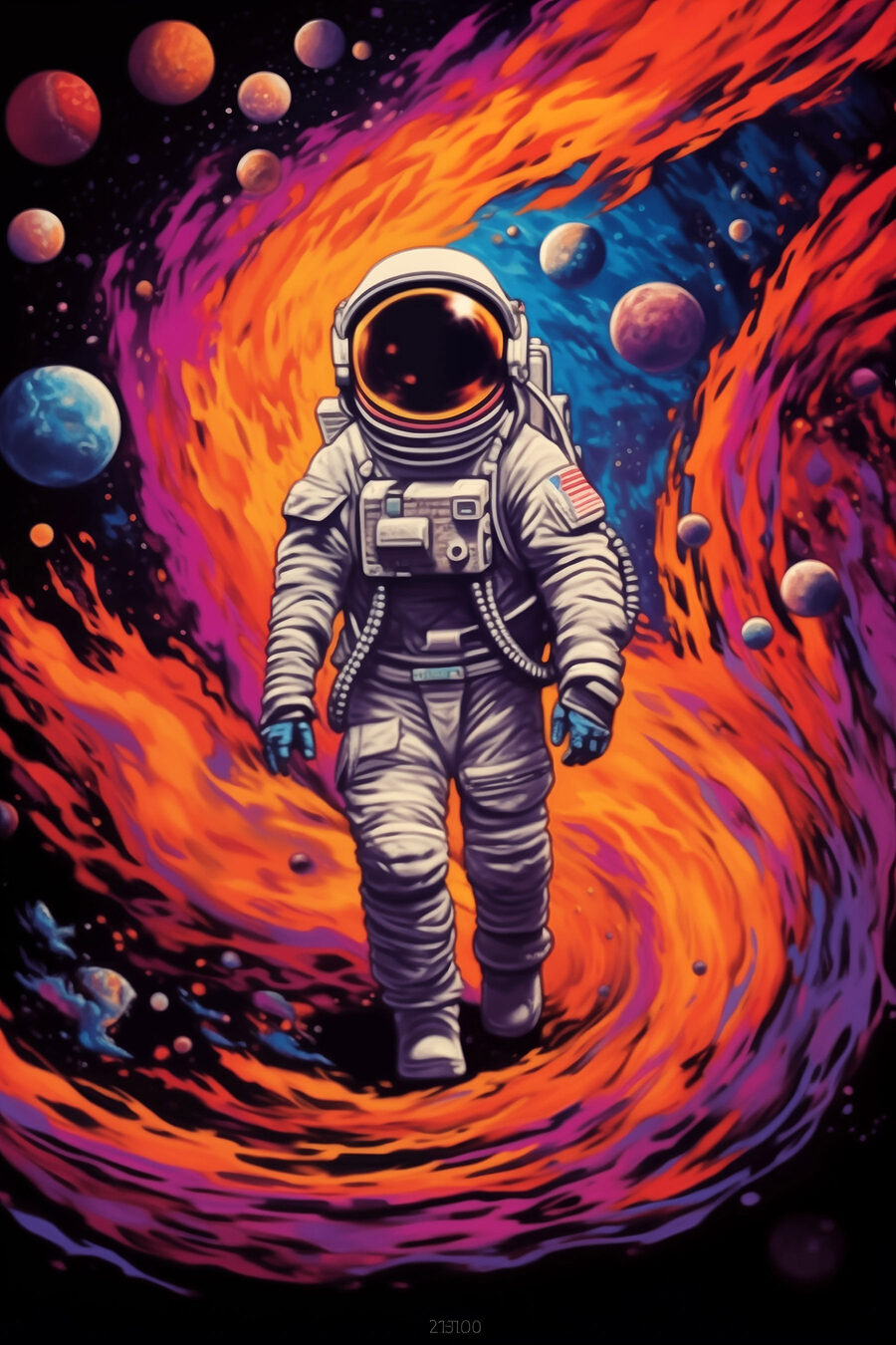 Astronauta w kolorowej bramie — cały wzór