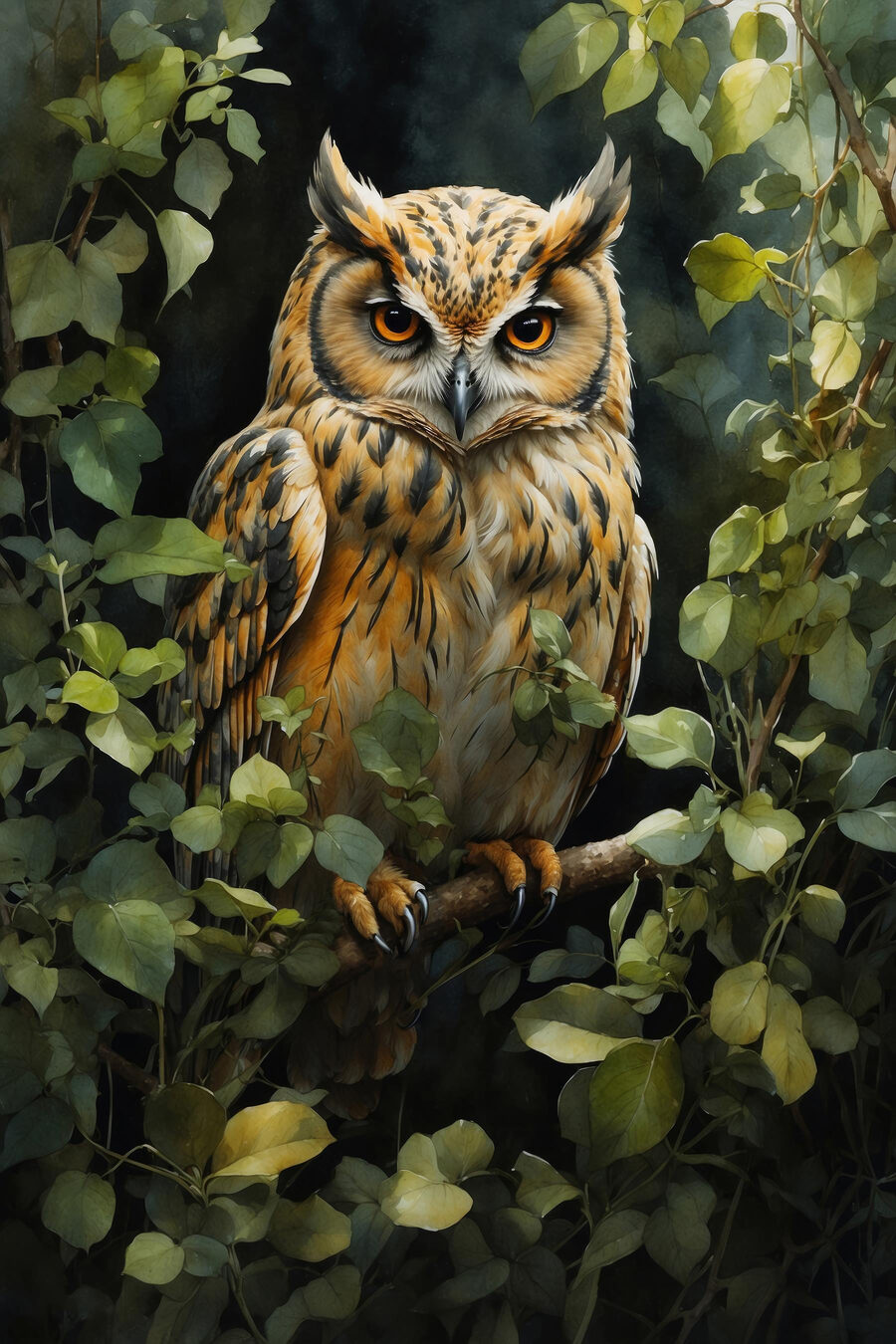 Sowa wśród zieleni — cały wzór
