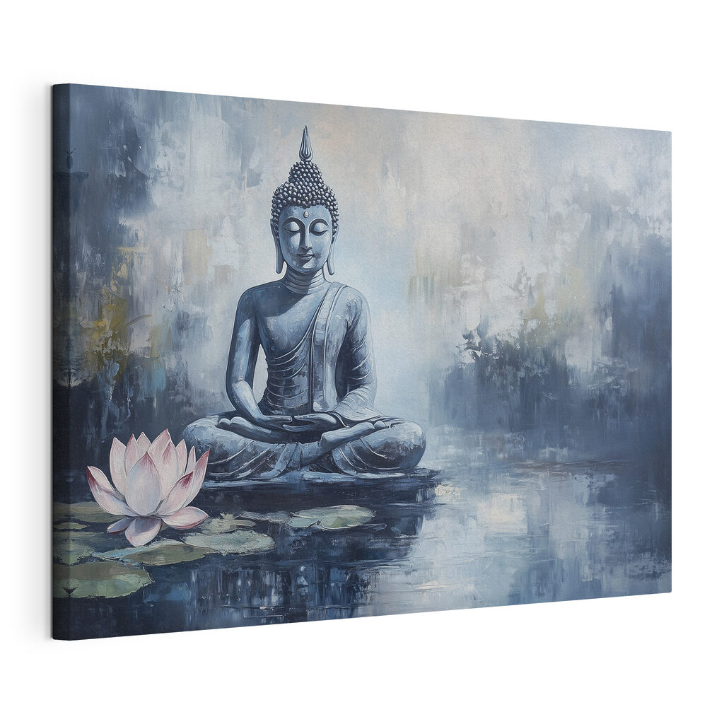 Budda w błękitnej mgle — naciągnięte płótno i zawinięta krawędź