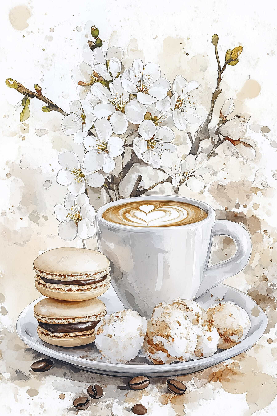 Cappuccino przy kwitnącej gałęzi — cały wzór