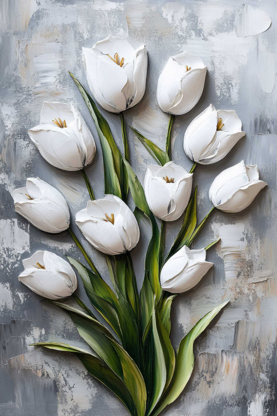 Białe tulipany w farbie — cały wzór