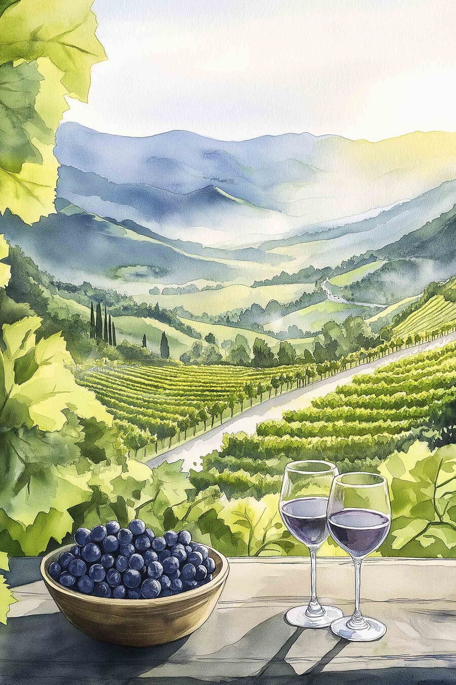 Wino nad zielonymi winnicami — cały wzór