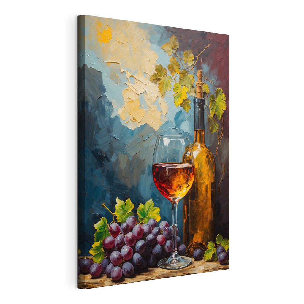 Wino i fioletowe winogrona — widok produktu