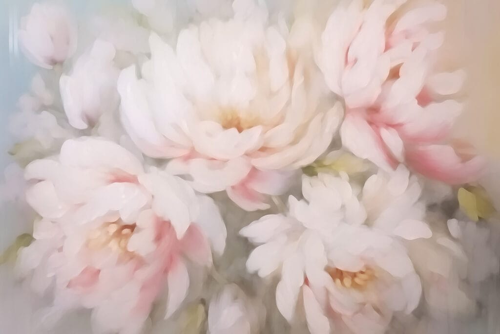 Piwonie w różowej mgiełce — cały wzór