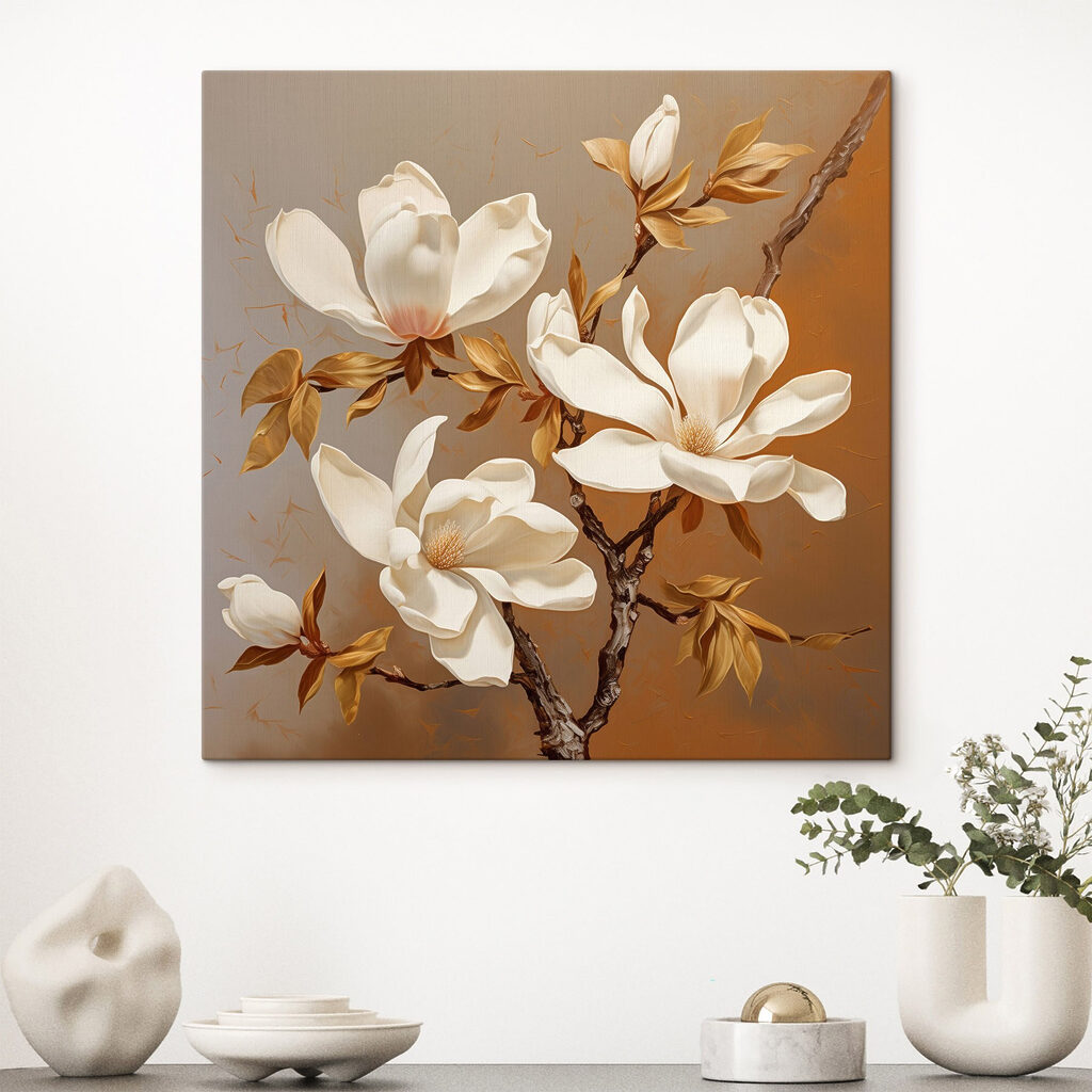 Magnolia na karmelowym brązie — wnętrze 1
