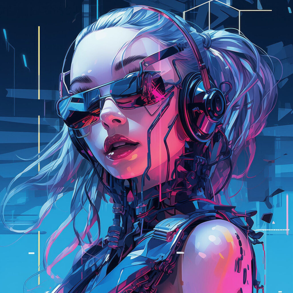 Cyberkobieta w różowym neonie — cały wzór