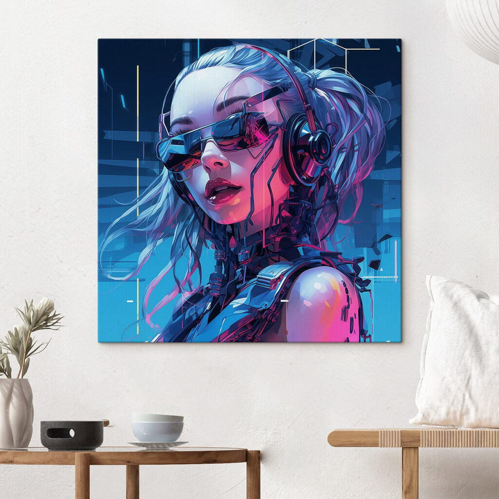 Cyberkobieta w różowym neonie — wnętrze 3