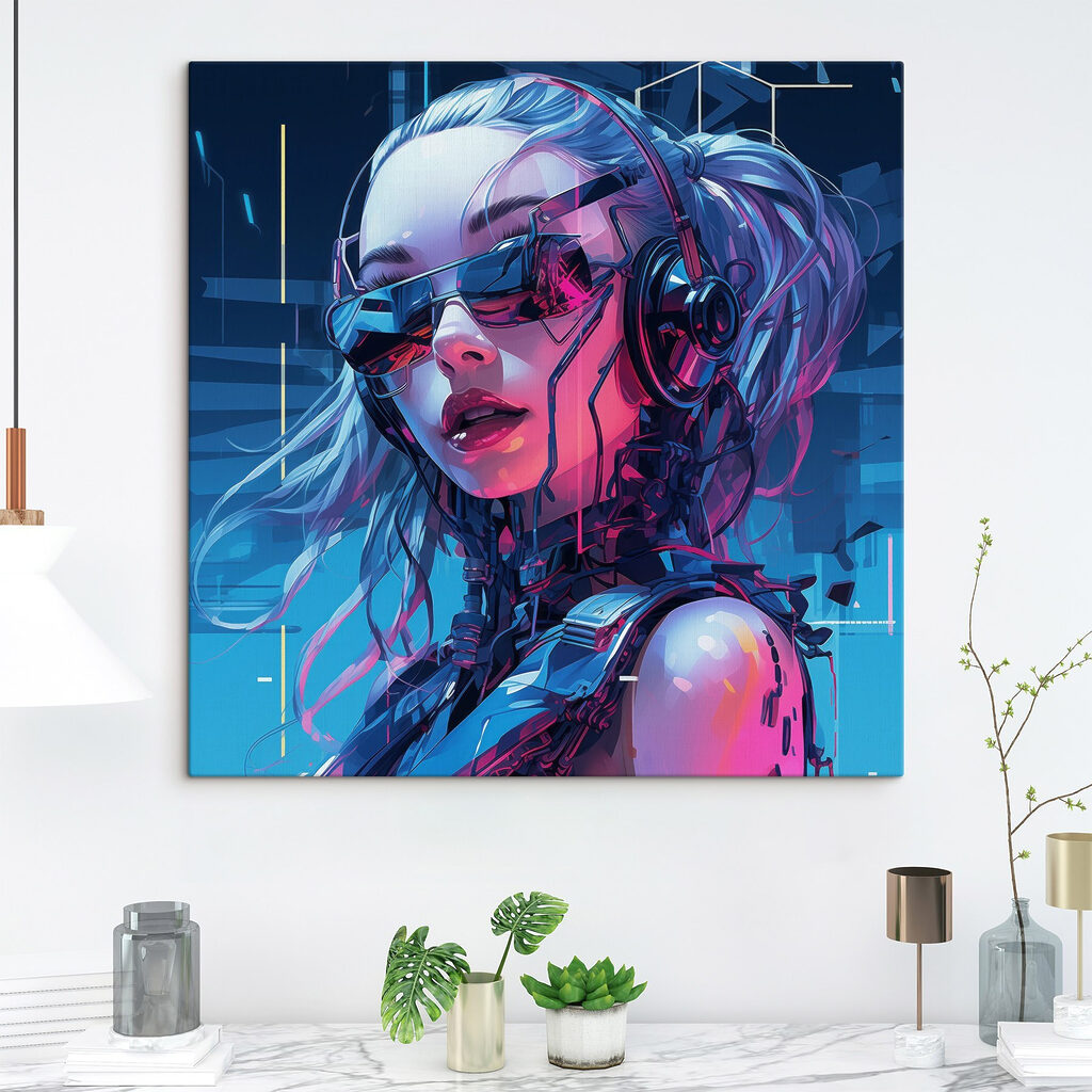 Cyberkobieta w różowym neonie — wnętrze 1