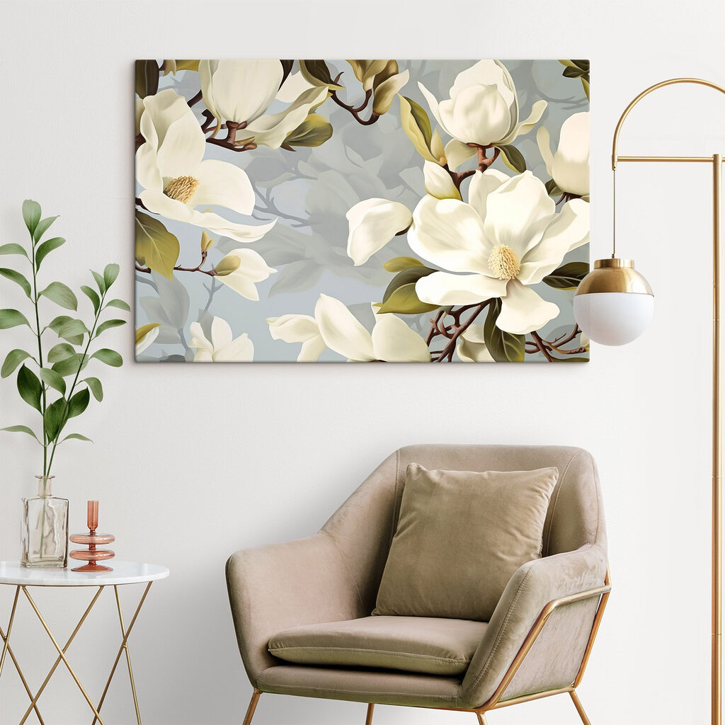 Kremowa magnolia wśród zieleni — wnętrze 1