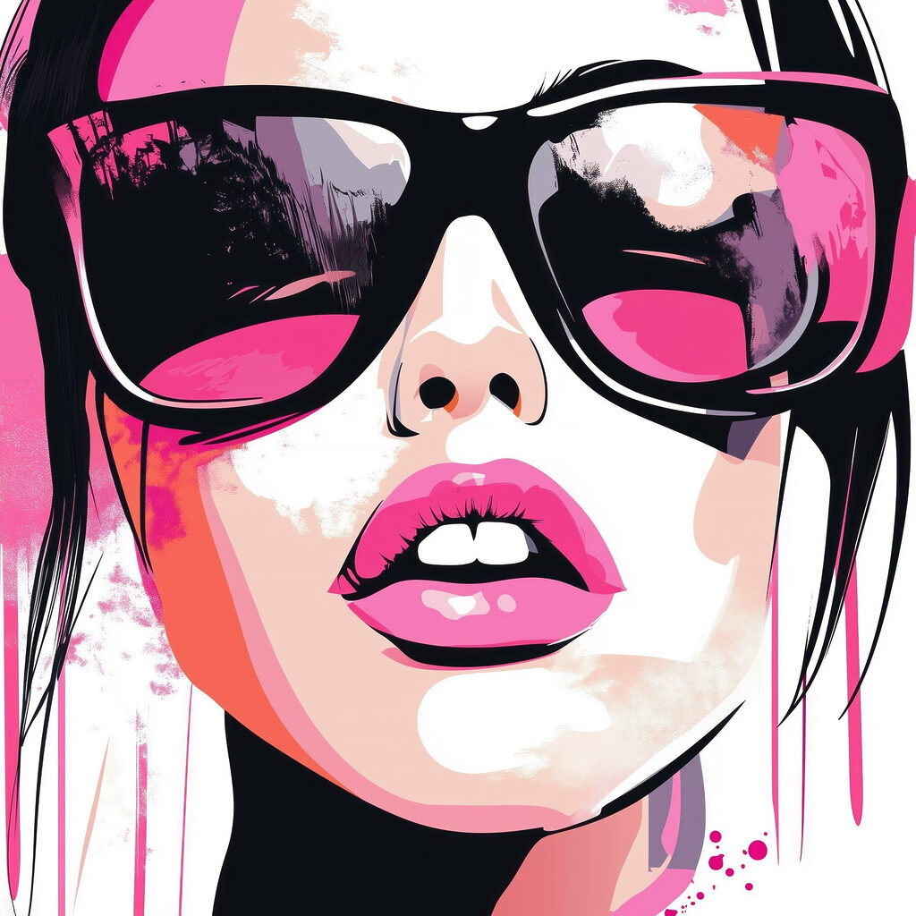 Różowy pop-art w okularach — cały wzór