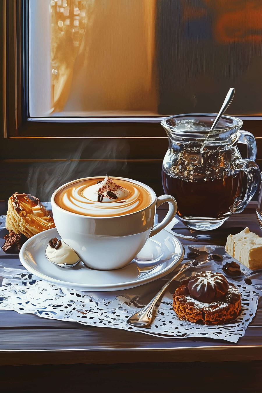 Cappuccino przy oknie — cały wzór