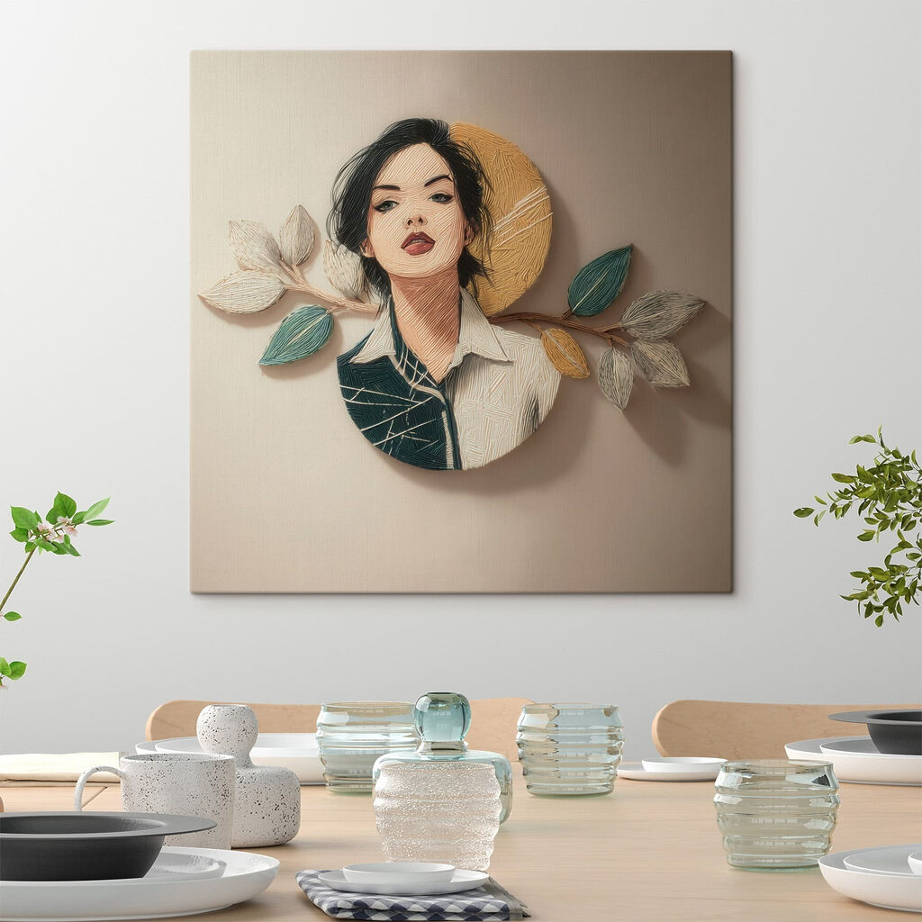 Portret kobiety wśród liści we wnętrzu