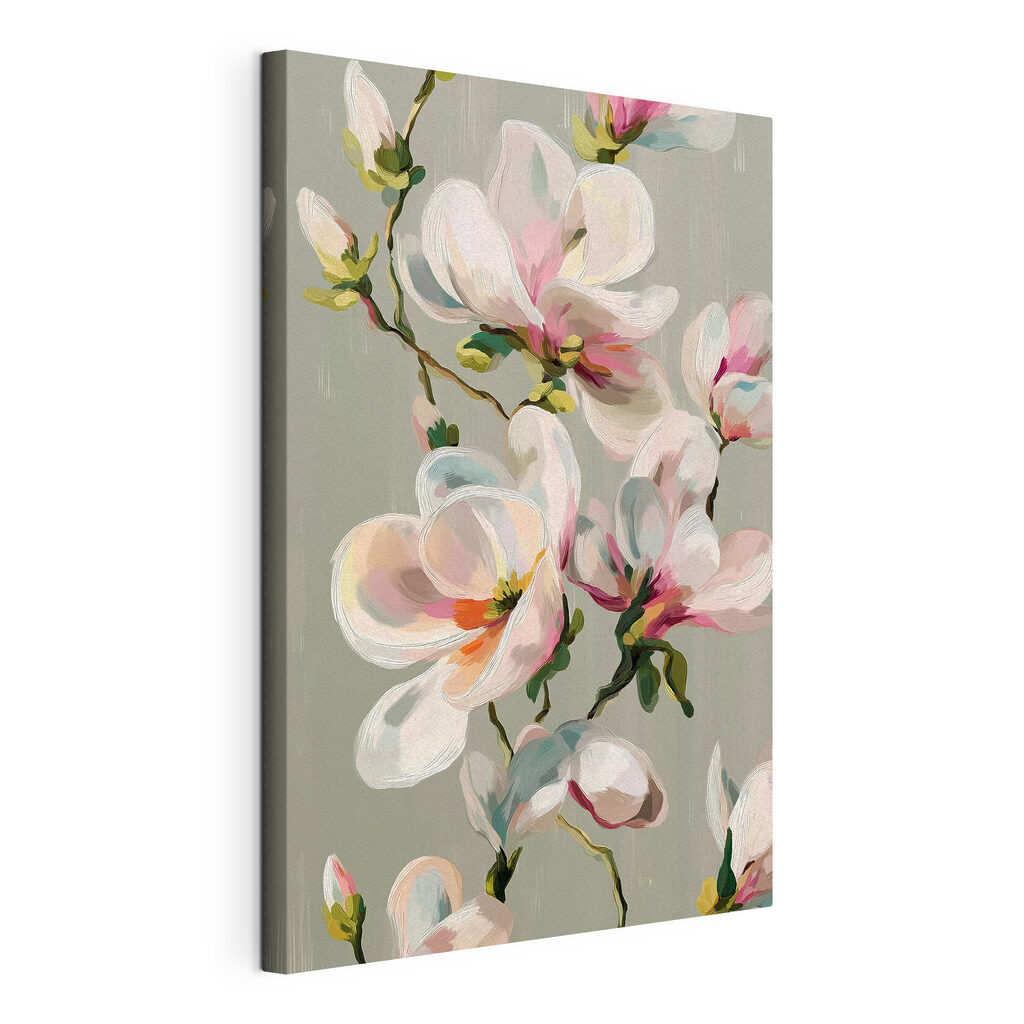 Różowa magnolia — naciągnięte płótno i zawinięta krawędź