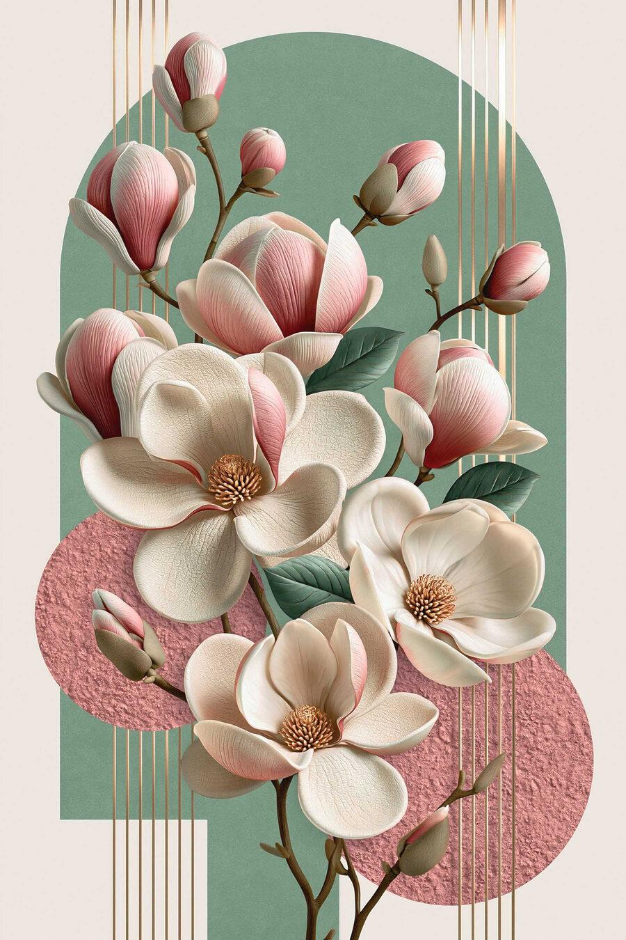 Magnolia przed różowymi kołami — cały wzór
