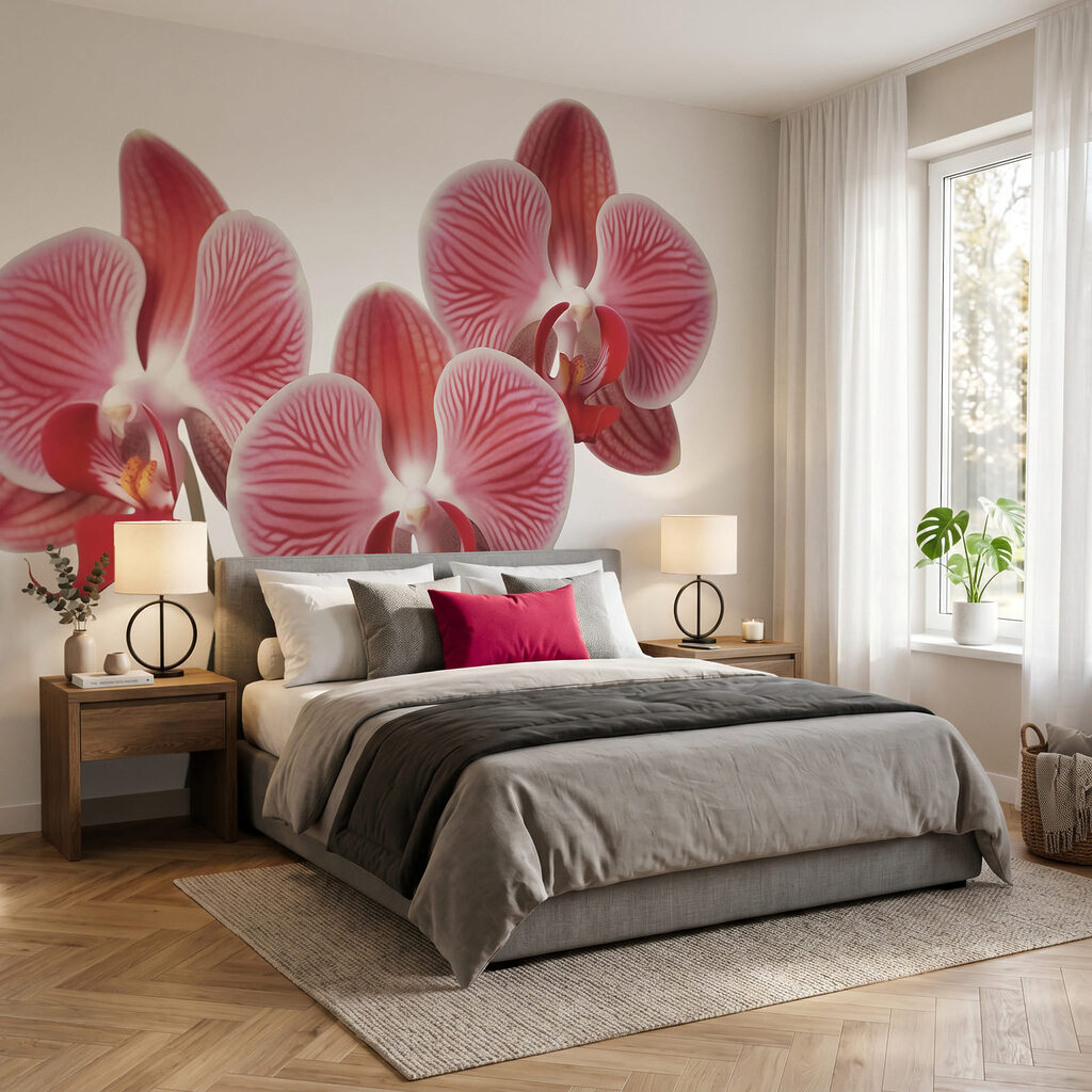 Różowa orchidea na bieli — wnętrze 2