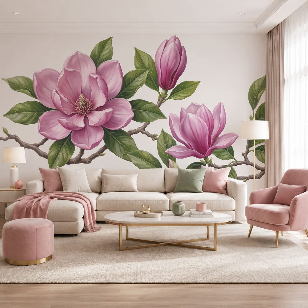 Różowa magnolia na gałęziach — wnętrze 1