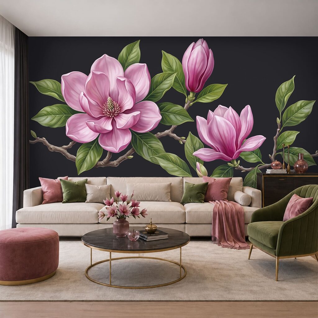 Różowa magnolia na gałęziach we wnętrzu