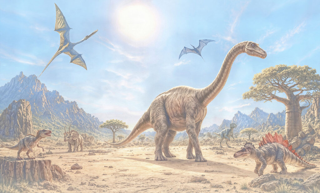 Dinozaury przy sadzawce — cały wzór