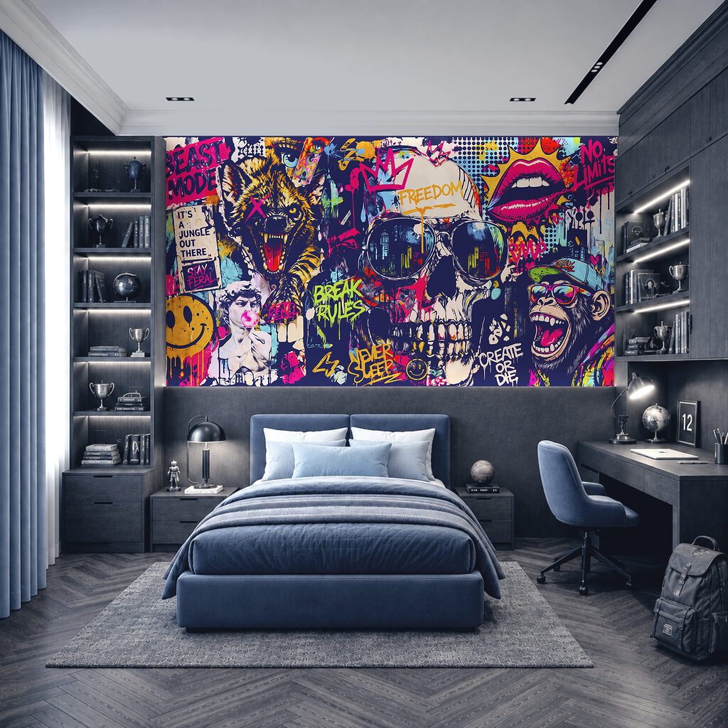 Czaszka w jaskrawym graffiti — wnętrze 2