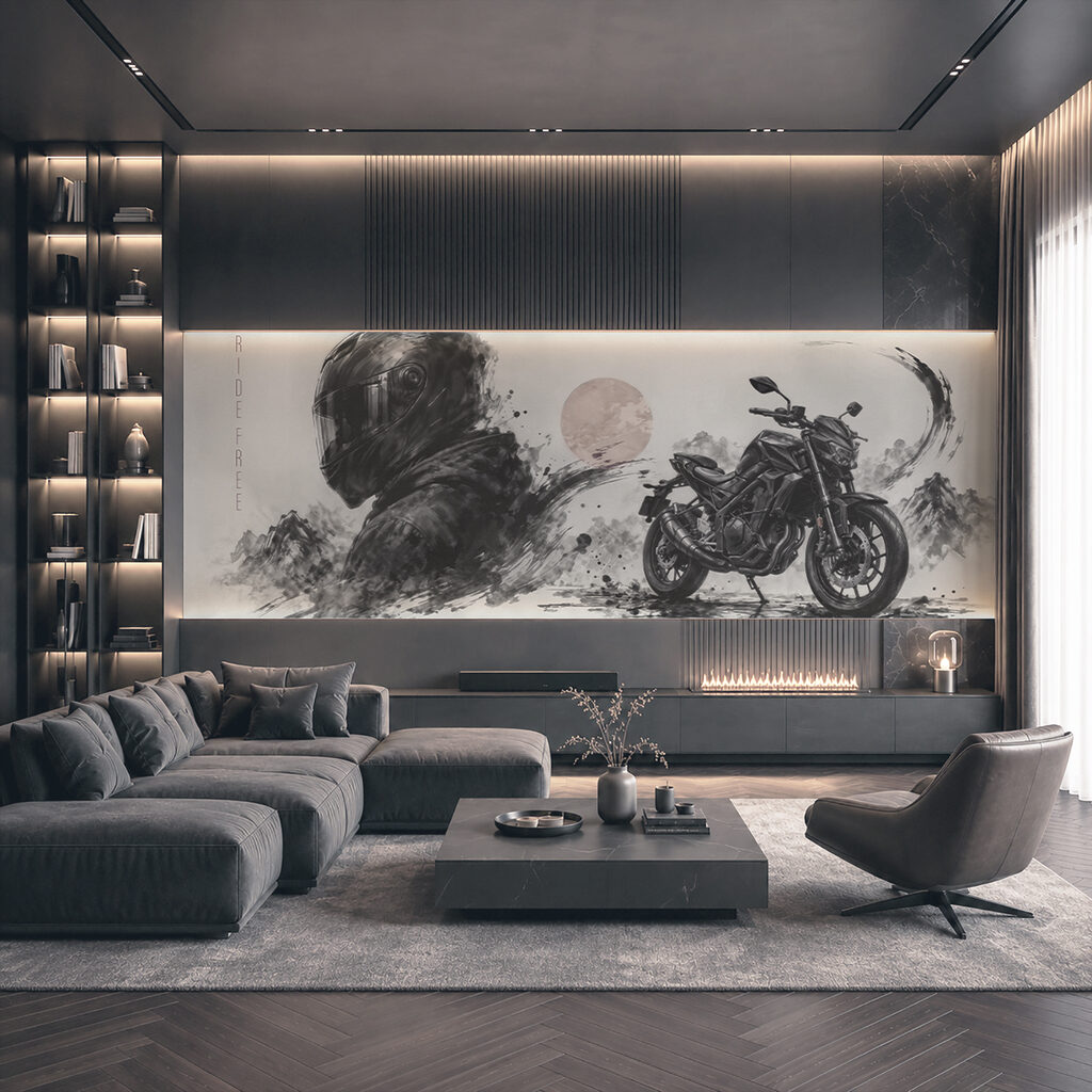 Motocykl wśród pociągnięć pędzla we wnętrzu